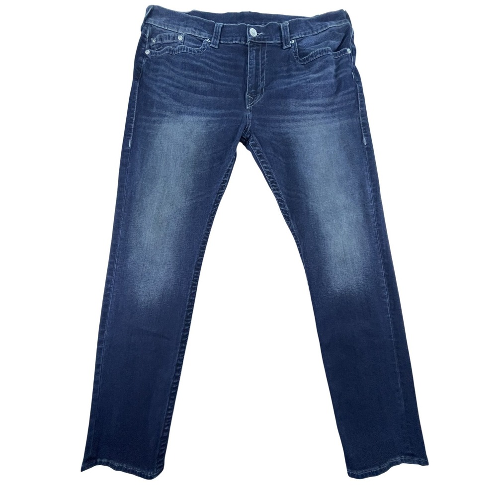 True Religion Jeans Men 40 Blue Rocco Relaxed Skinny No Flap Dark Wash NWOT